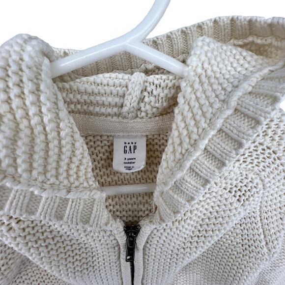 Baby Gap Size 3 Years Sweater Knit Jacket Hooded Bougie Beige Pockets Full Zip - Picture 2 of 3